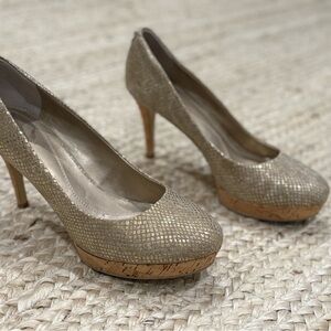 Tahari Gold Stiletto Heels with Textured Finish
